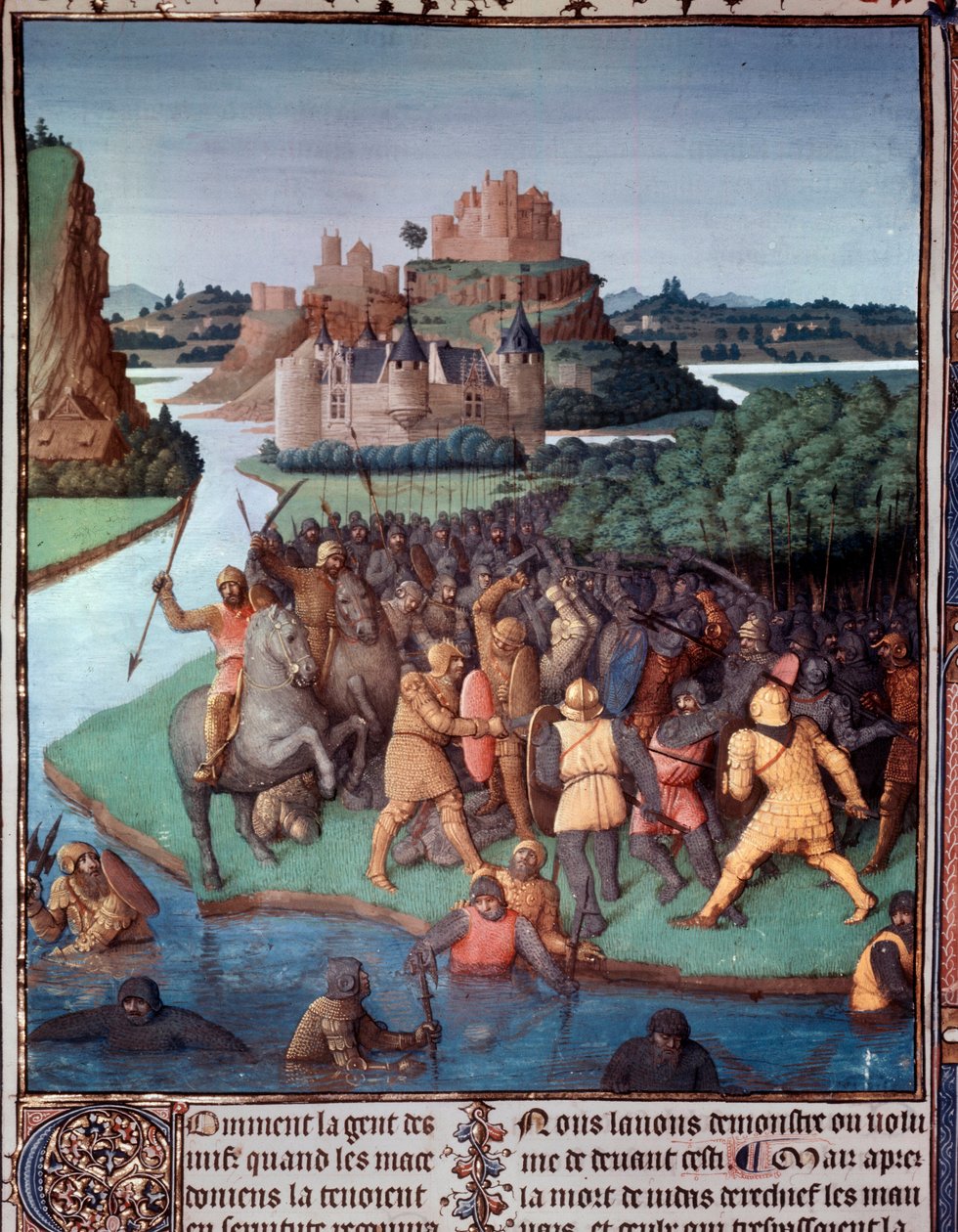 Slaget mellom jøder og makedonere Miniatyr hentet fra "The Book of Ancient Jewish"" (Judaic Antiquities) av Jean Fouquet (1420-1481) 1400-tallets Paris, B.N. av Jean Fouquet