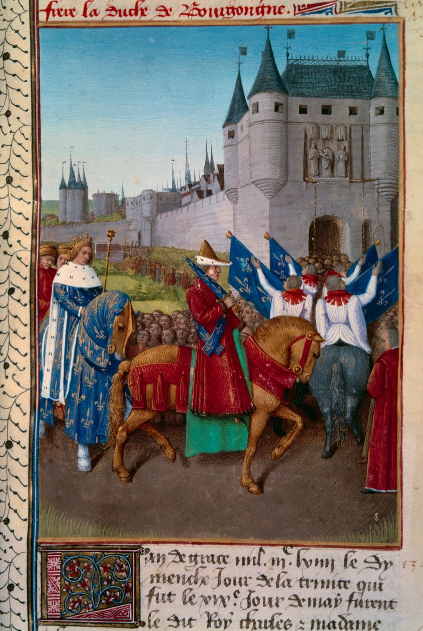 Innreise i Paris av Charles V (1338-1380) innledet av Robert de Fiennes (1308 - 1385) av Jean Fouquet