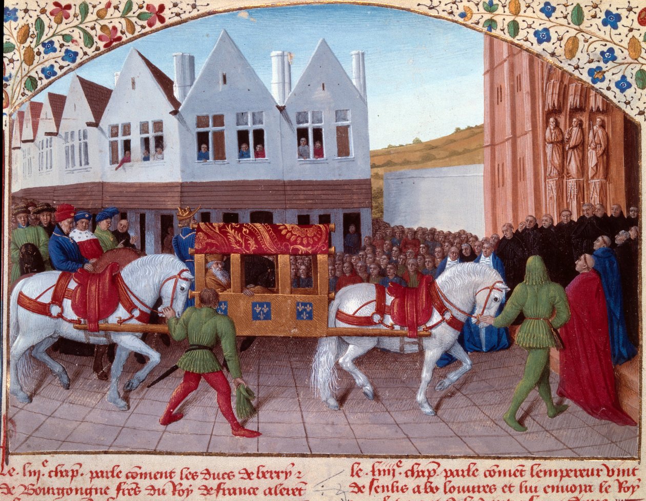 Inngang til Charles IV (1316-1378) tysk keiser i 1378 i Saint-Denis. Miniatyr fra "" Grandes Chronicles de France"" (Folio 442). Enlumine av Jean Fouquet (1400-tallet) av Jean Fouquet