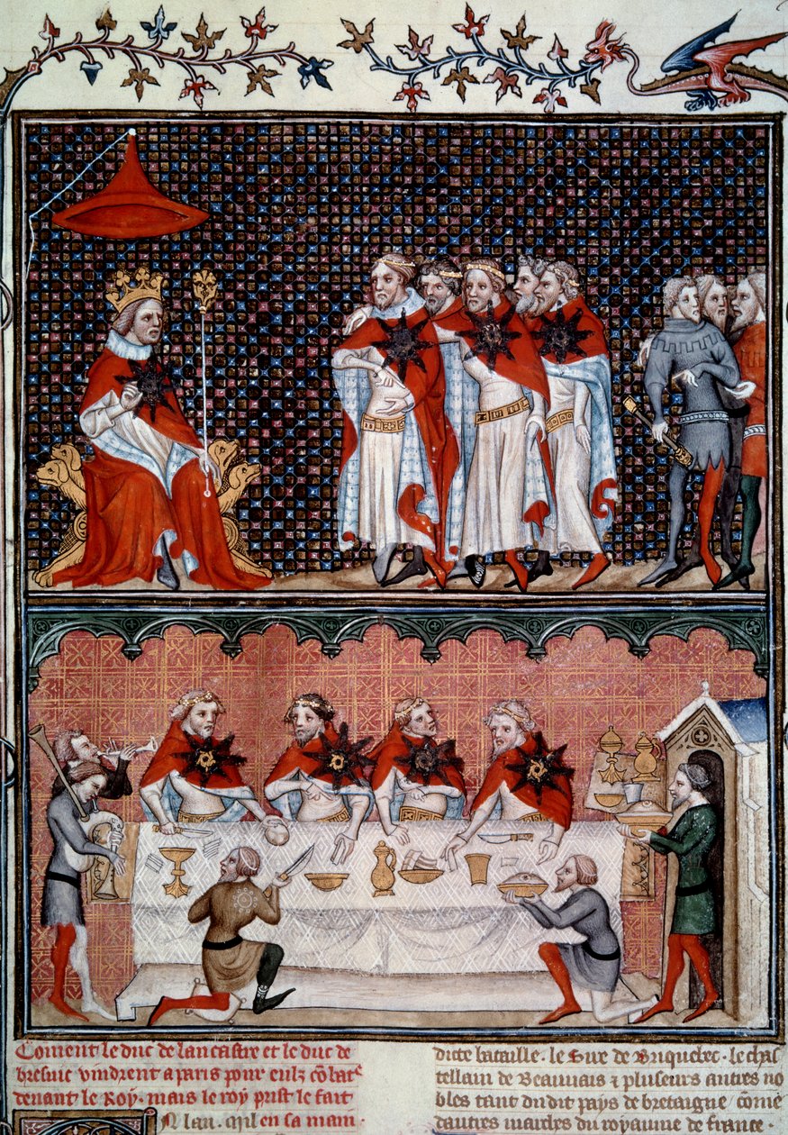 Institution of the Order of the Star av Jean le Bon (1319-1364) og bankett i 1352 Miniatyr fra "" Les grandes chronicles de France"" av Jean Fouquet (1420-1481) 1455-1460 Paris, B.N. av Jean Fouquet