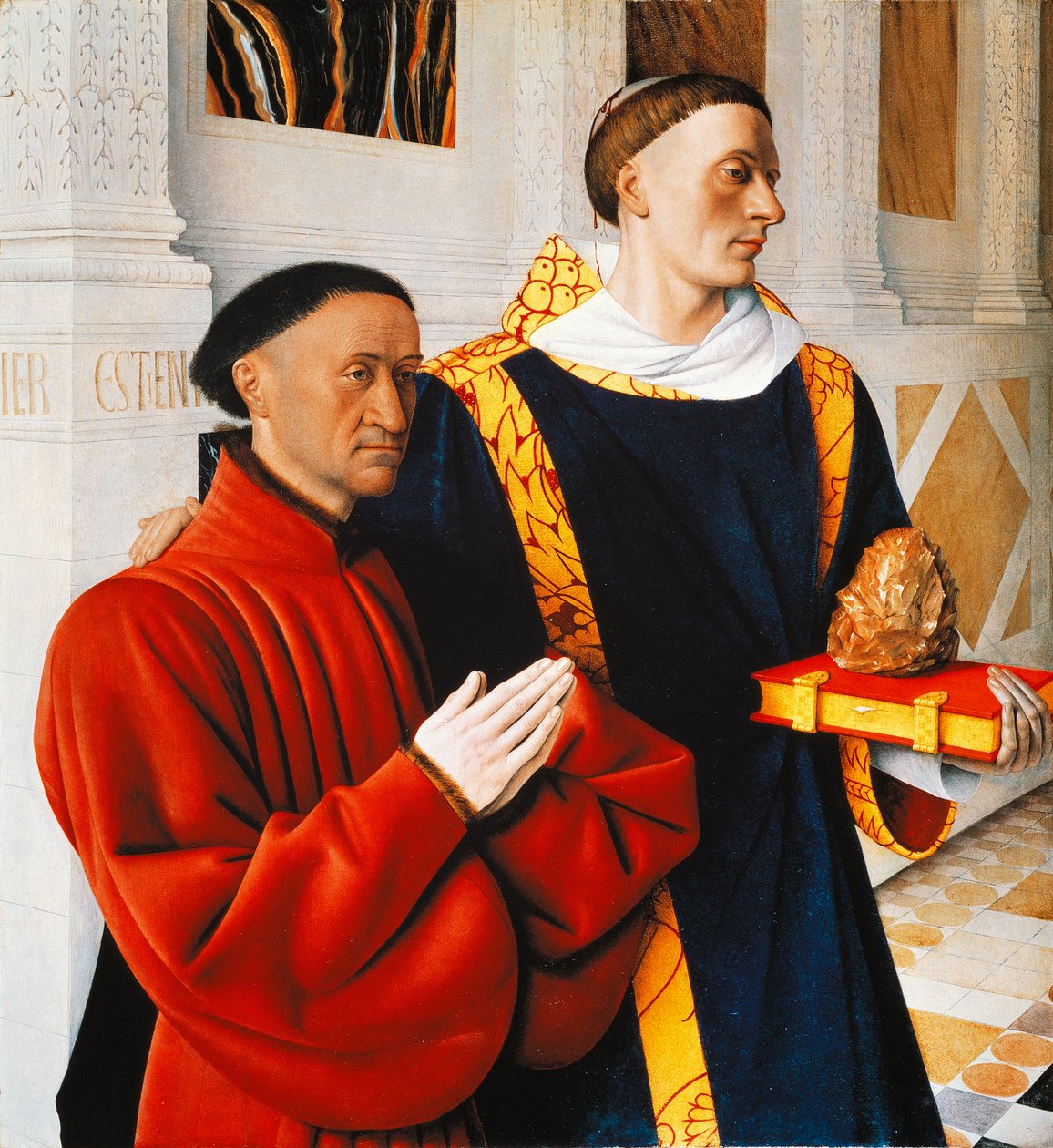 Venstre panel av Melun Diptych: Etienne Chevalier med sin skytshelgen St Stephen av Jean Fouquet