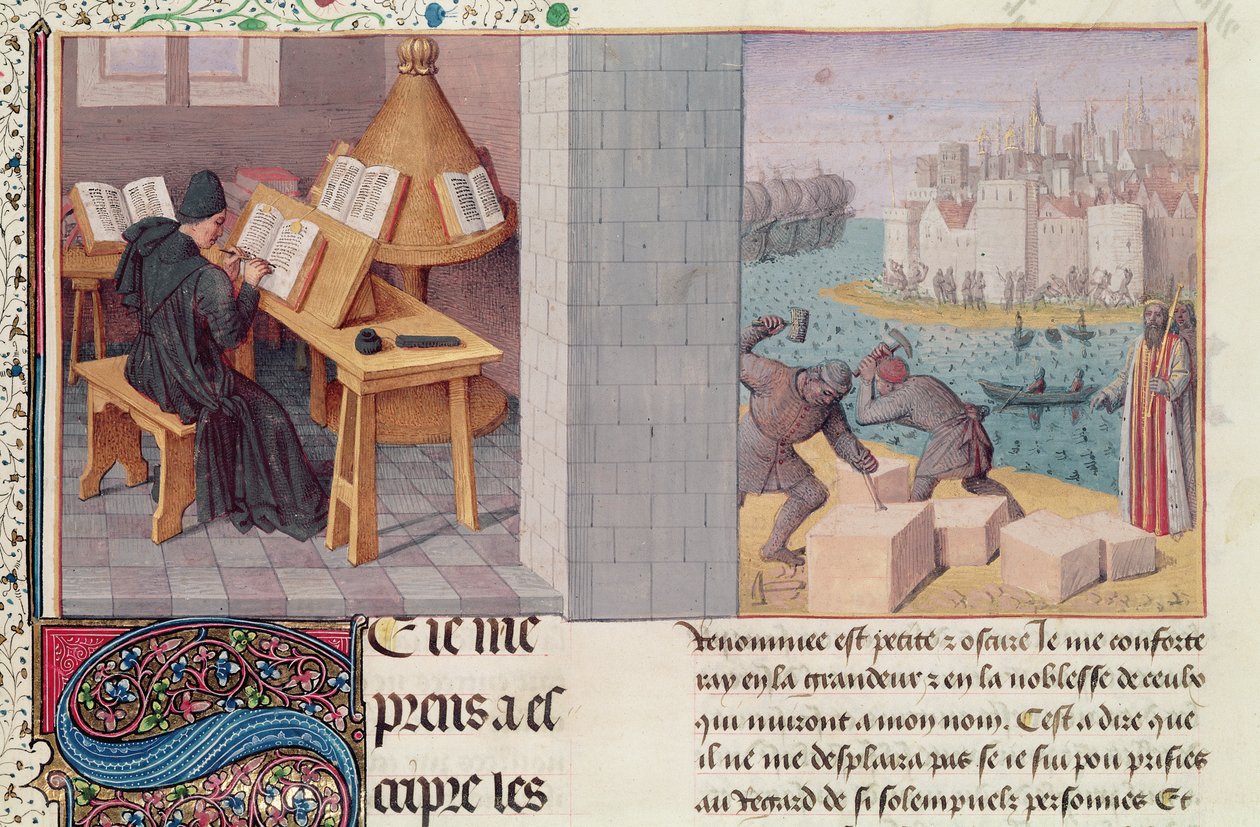 Ms.fr.273 fol.7 Livy (59 f.Kr.-17 e.Kr.) Skrift og grunnlaget for Roma, fra 