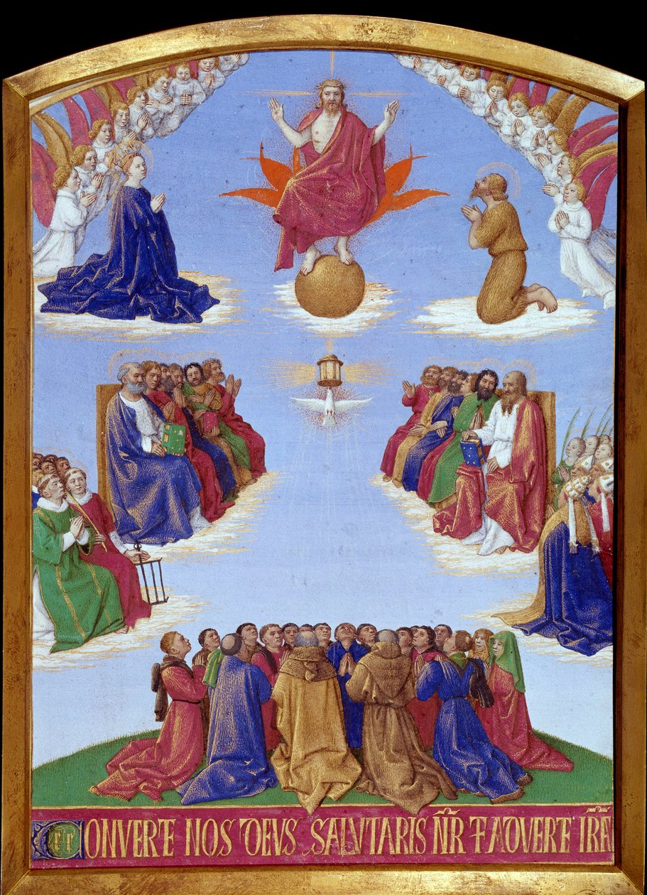 Pentecote: Den Hellige Ånds himmelfart. Miniatyr hentet fra "" The Book of Hours of Etienne Chevalier"" av Jean Fouquet (1420-1477/1481) av Jean Fouquet