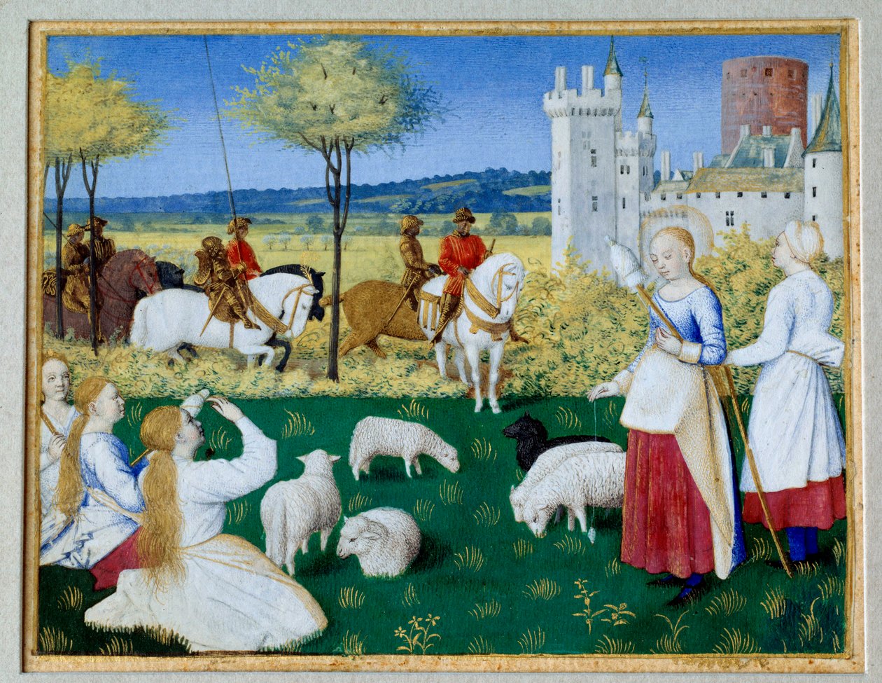 Saint Margarita av Antiokia (3. århundre) og Olibrius også kjent som Margarita som holder sauene Episode av Legende Doree of James (Jacobus) av Voragine (1228-1298). Prefet Olibrius blir plutselig forelsket i- Margarita, en ung hyrde som er opptatt med å s av Jean Fouquet