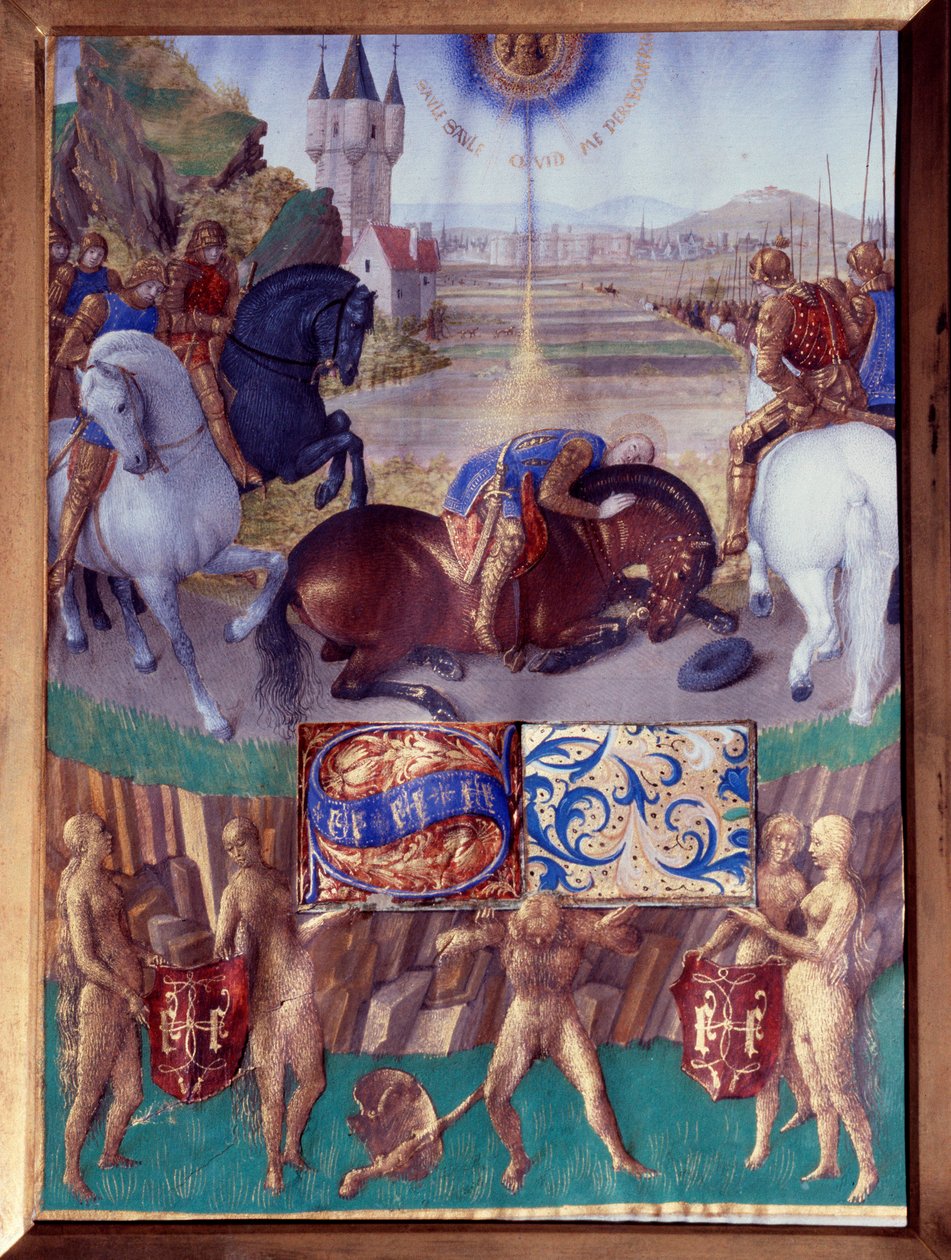 Saint Paul på vei til Damaskus Miniatyr hentet fra "The Book of Hours of Stephen Chevalier" av Jean Fouquet (1420-1477/1481) av Jean Fouquet