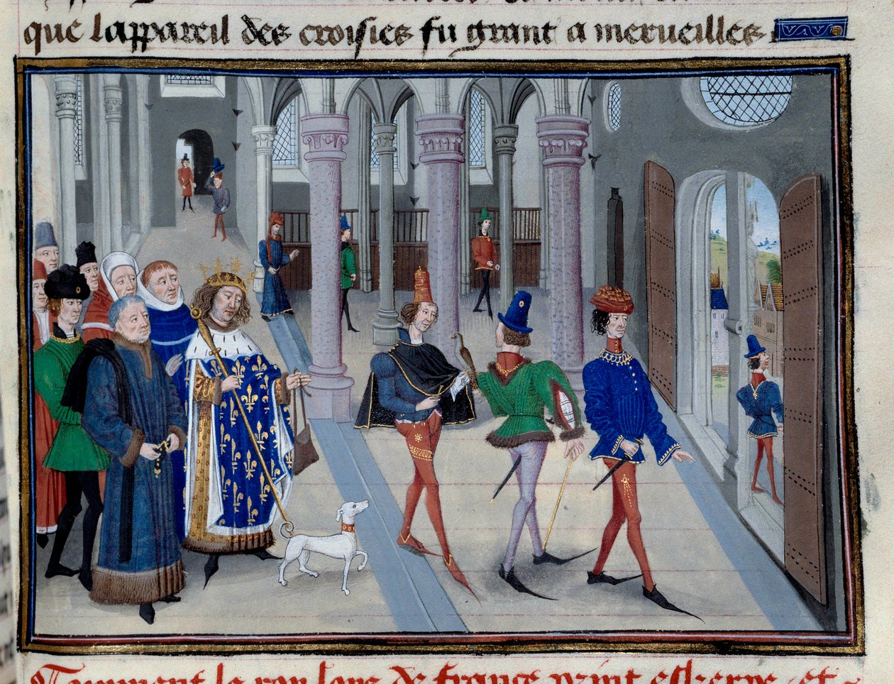 The King Saint Louis (Louis IX (1214-1270) appreting to leave overseas"" Miniatyr fra "Les Grandes Chronicles"" av Jean Fouquet (1420-1481), Paris, Library of the Arsenal av Jean Fouquet