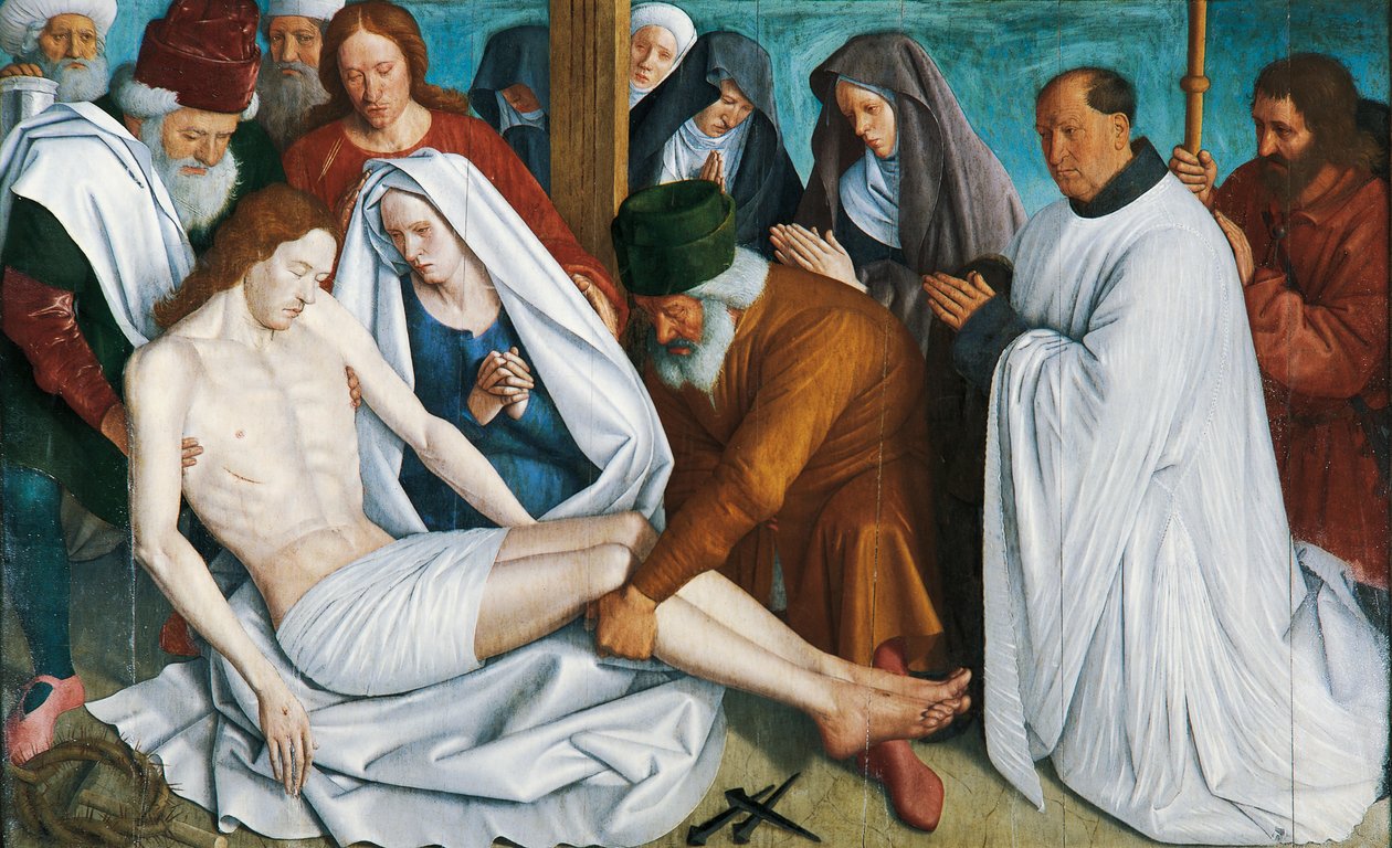 The Pieta av Jean Fouquet (ca 1415 - ca 1481), tempera på tre av Jean Fouquet