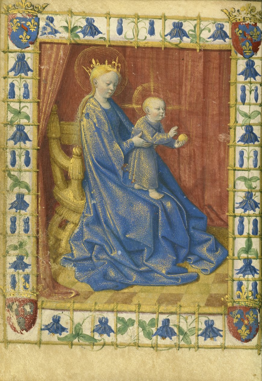 Jomfruen og barnet tronet fra Simon de Varies timer av Jean Fouquet