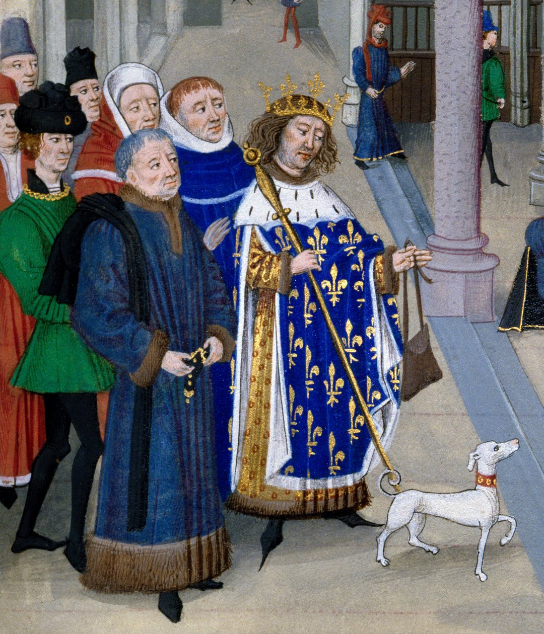detalj av "" King Saint Louis (Louis IX (1214-1270) gjør seg klar til å reise utenlands""" Miniatyr fra "" Les Grandes Chronicles"" av Jean Fouquet (1420-1481), Paris, Bibliotheque de l