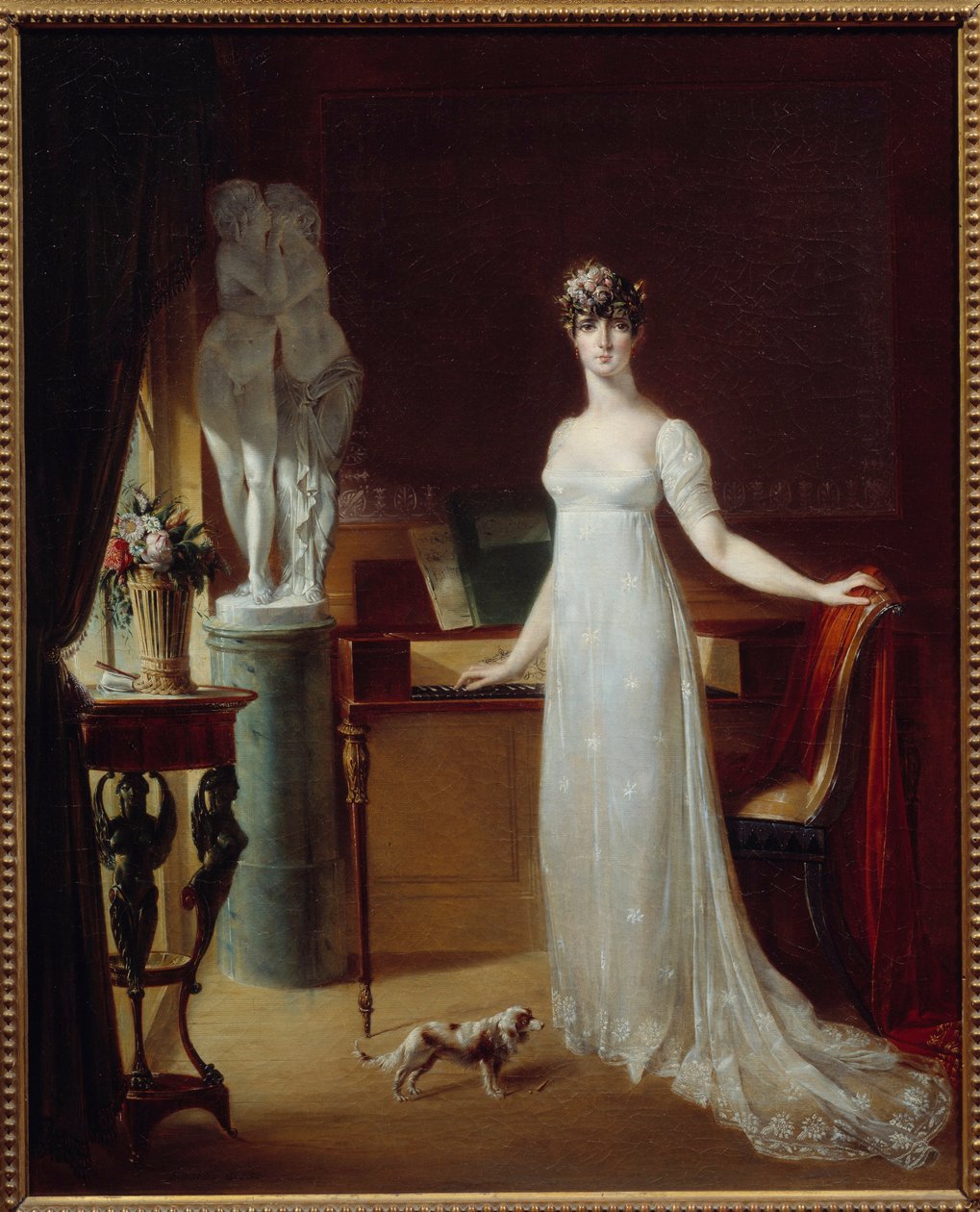 Portrait en pied av Pauline Bonaparte (1780-1825) poserer med Eros et Psyche-maleri av Jean Francois Bosio (1764-1827) Privatsamling fra 1800-tallet av Jean Francois Bosio