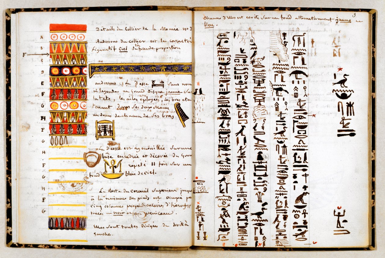Hieroglyfer i notatboken til Jean-Francois Champollion, c1806-1832 av Jean Francois Champollion