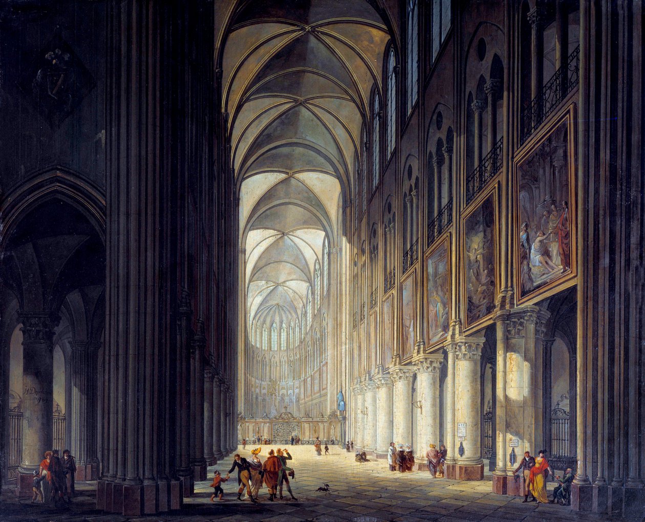 Interior view of the cathedrale Notre Dame de Paris Painting by J. F. Depelchin (1770-1835) 1789 Sun. 0,43x0,54m Paris, Musee Carnavalet - Interior view of the cathedral Notre Dame de Paris. Painting by J.F. Depelchin (1770-1835)   1413682   no       norwe av Jean Francois Depelchin