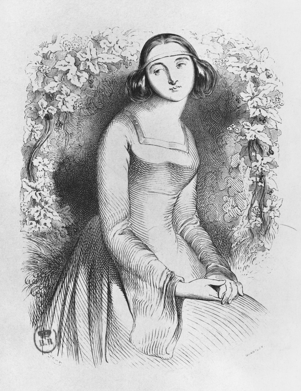 Heloise, illustrasjon fra 'Lettres d'Heloise et d'Abelard', 1839 av Jean Francois Gigoux