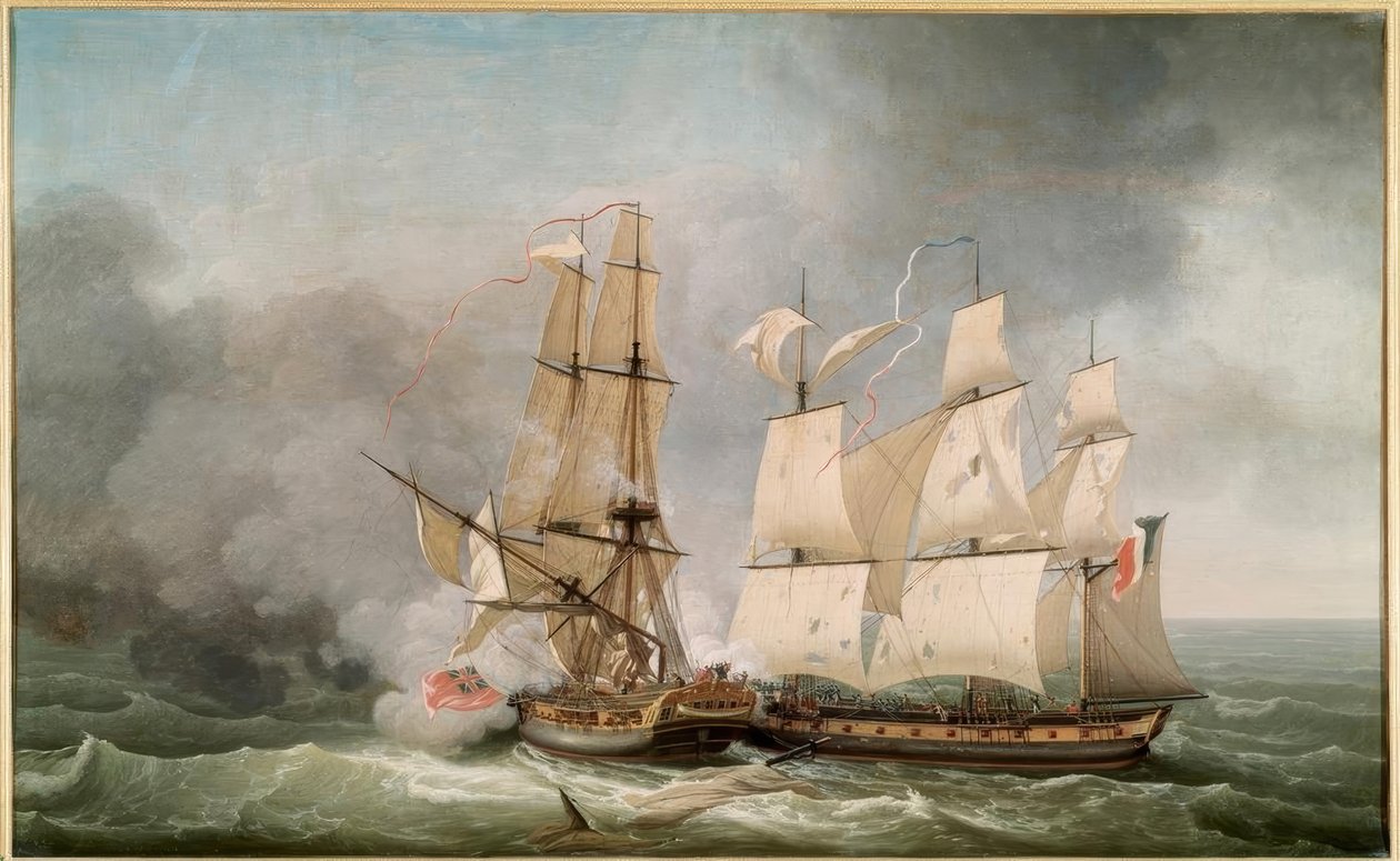 Kamp mellom den franske korvetten La Bayonnaise (..) av Jean Francois Hue