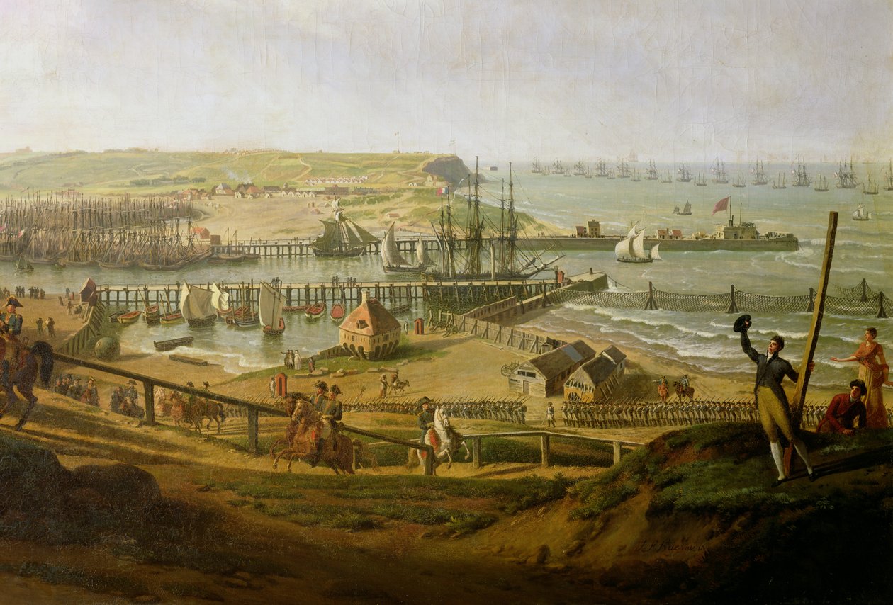 Napoleon besøker leiren i Boulogne i juli 1804, detalj av havnen, 1806 av Jean Francois Hue