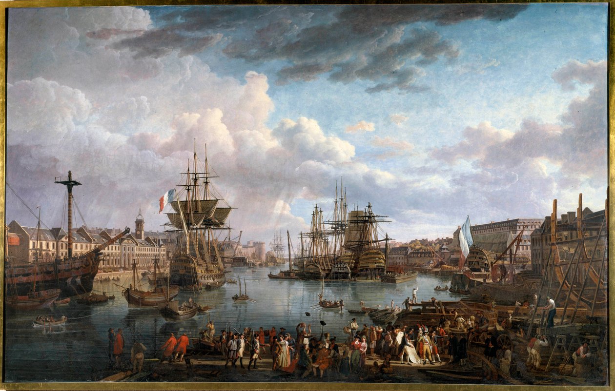 Utsikt over havnen i Brest på 1700-tallet Maleri av Jean-Francois Hue (1751-1823) 1700-tallet av Jean Francois Hue