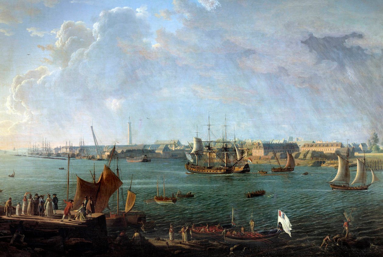 Utsikt over havnen i Lorient på 1700-tallet Detalj av et maleri av Jean Francois Hue (1751-1823) Paris, Musee de la Marine av Jean Francois Hue