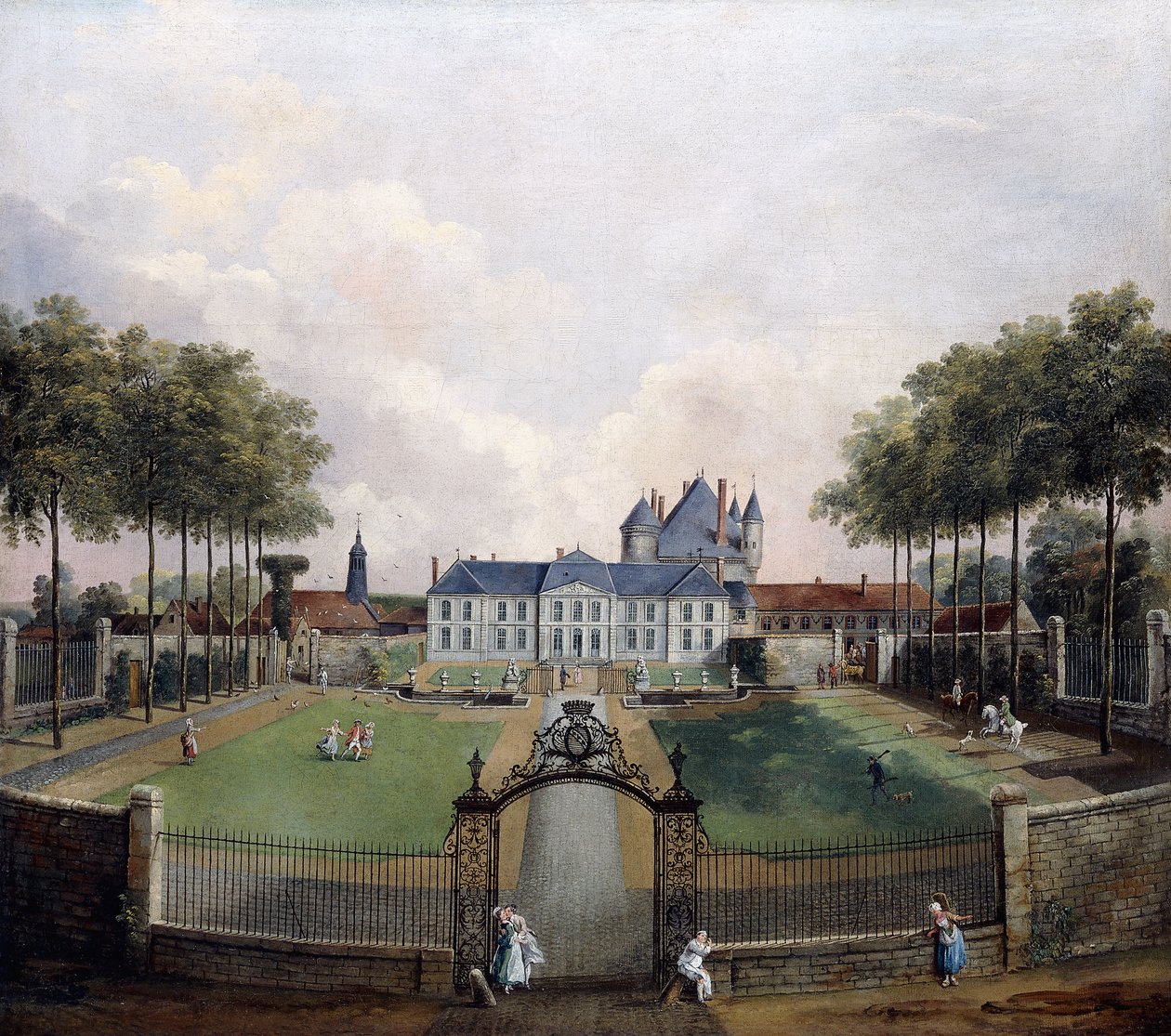 Utsikt over Chateau de Mousseaux og dets hager, av Jean Francois Hue