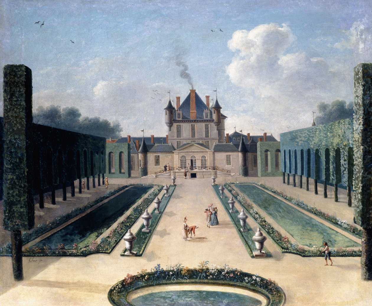 Utsikt over Chateau de Mousseaux og dets hager, av Jean Francois Hue