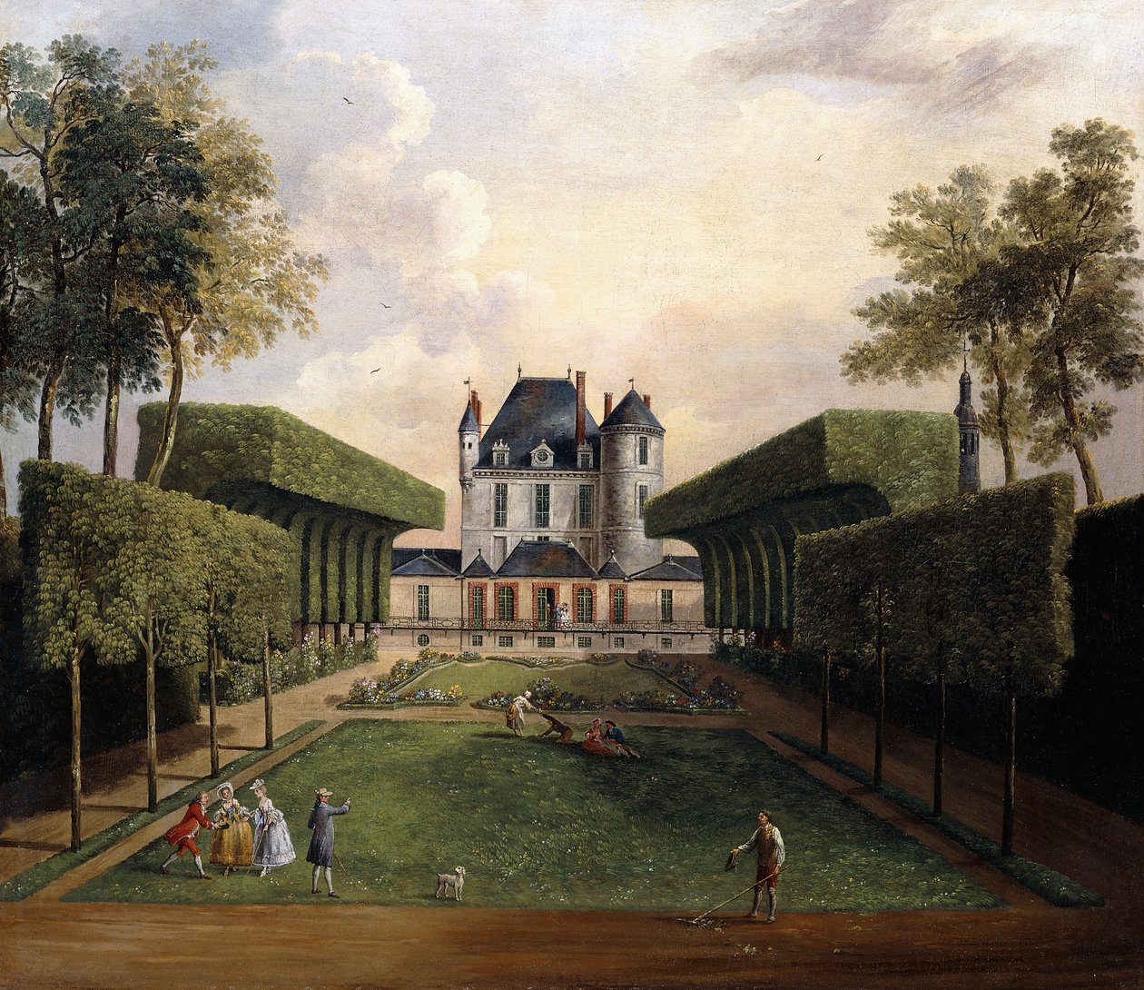 Utsikt over Chateau de Mousseaux og dets hager, av Jean Francois Hue
