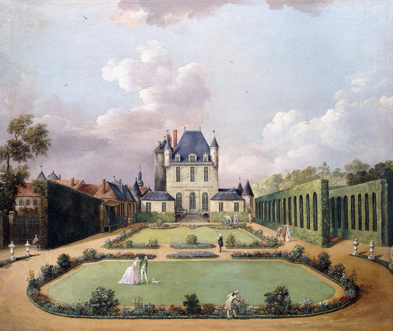 Utsikt over Chateau de Mousseaux og dets hager, av Jean Francois Hue