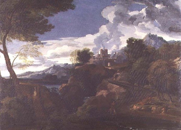 Landskap med en brennende by av Jean Francois I Millet