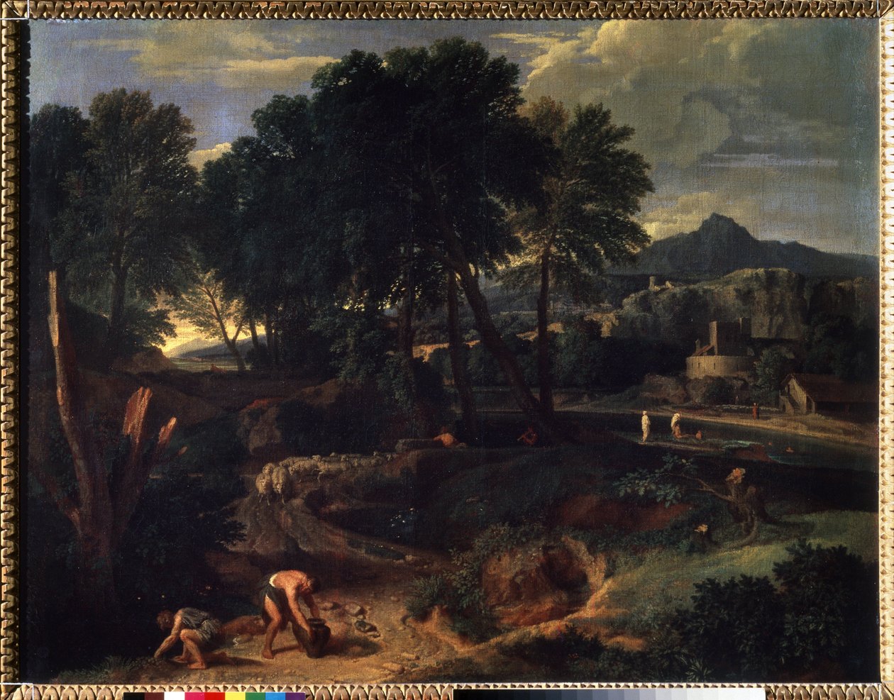 ""Landskap med en saueflokk på veien"" (Landskap med en saueflokk på veien) Maleri av Jean Francois Millet The Elder (1642-1679) Pushkin-museet fra 1600-tallet, Moskva av Jean Francois I Millet
