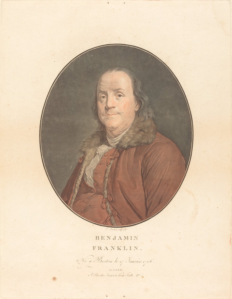 Benjamin Franklin, 1789. Skapere: Jean Francois Janinet, Joseph Siffred Duplessis. av Jean Francois Janinet, Joseph Siffred Duplessis