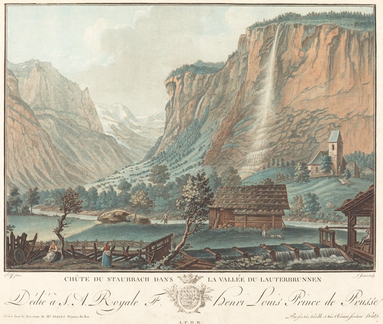 Staubbach Falls, i Lauterbrunnen Valley Falls ved Staubbach ..., sannsynligvis 1776. av Jean Francois Janinet