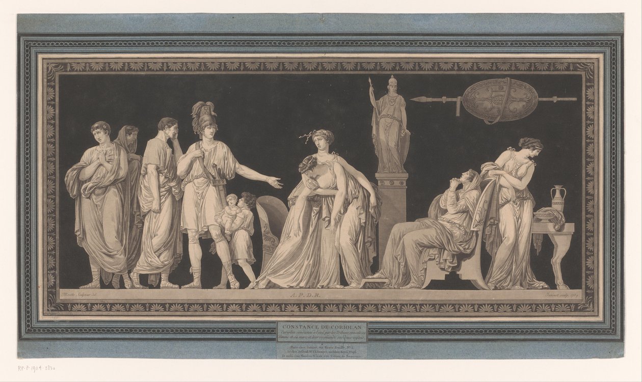 Coriolanus trøster sin kone og mor Constance de Coriolan (tittel på objekt) av Jean Francois Janinet