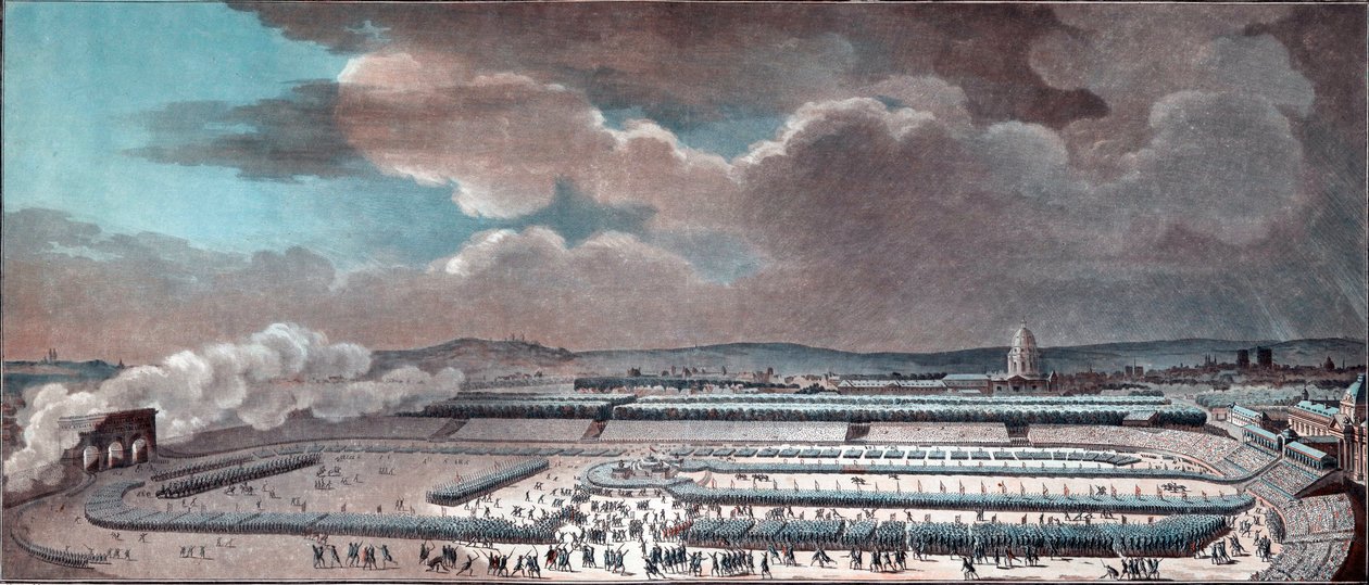 The Festival of the Federation (celebrating the constitutional monarchy). Paris, Champ-de-Mars, on July 14 av Jean Francois Janinet