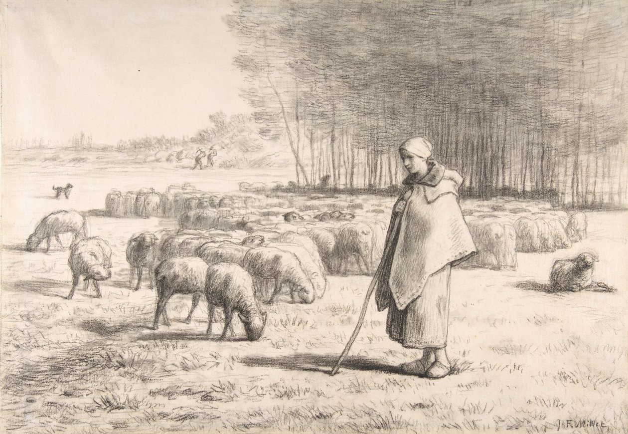 En gjeterinne med flokken sin av Jean Francois Millet