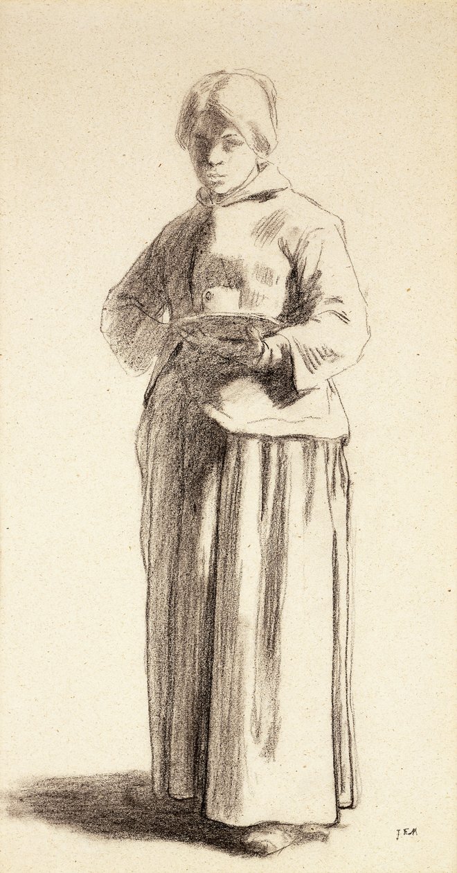 En stående kvinne som holder en kopp, ca. 1852-56 av Jean Francois Millet