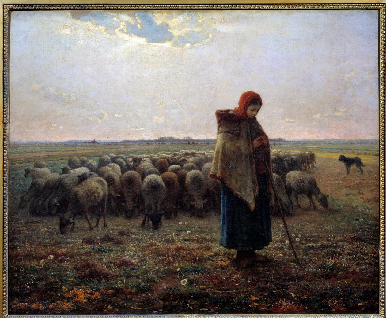 Bergere og sauene hans kalte den store hyrden. Maleri av Jean Francois Millet (1814-1875) av Jean Francois Millet