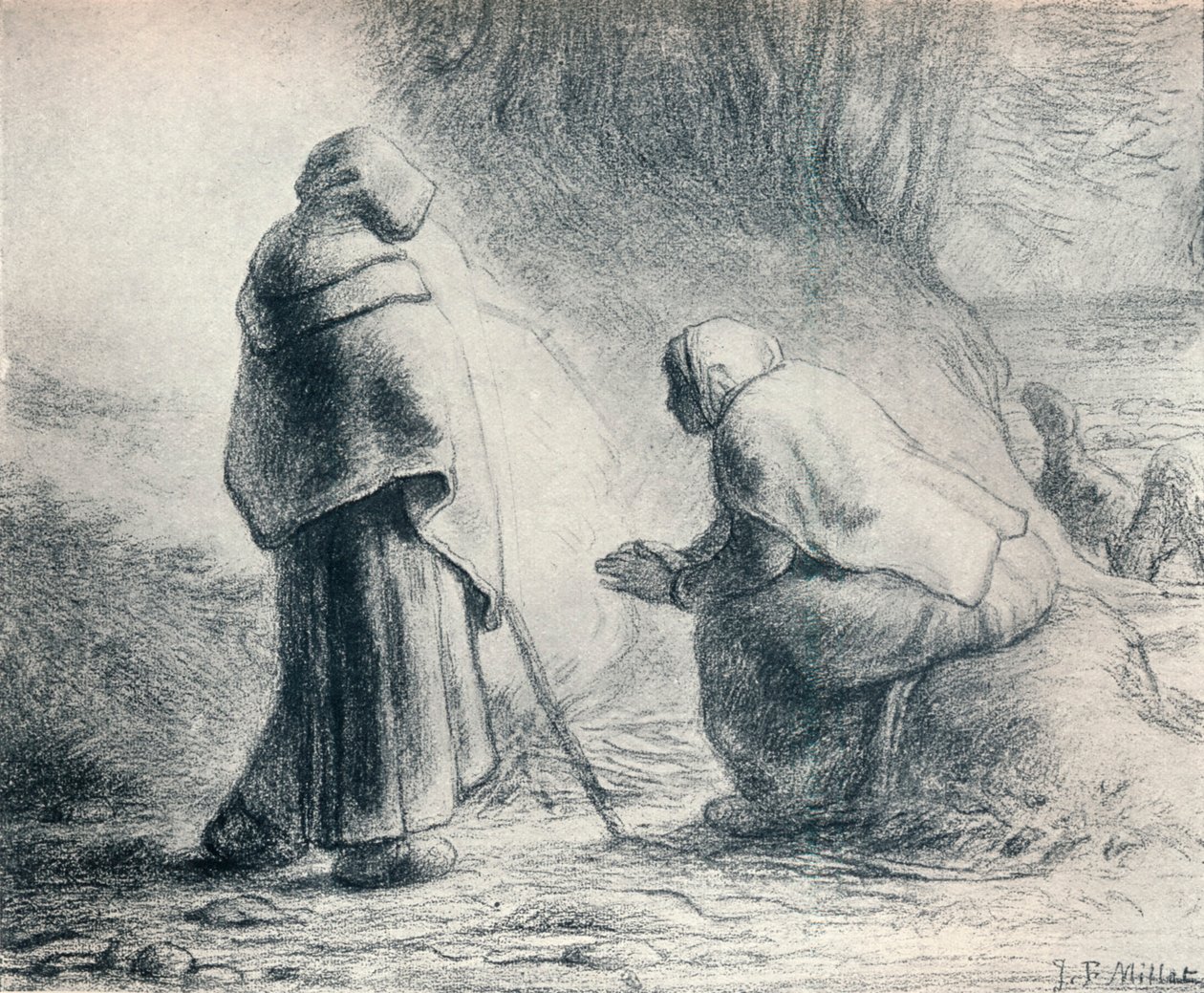 Bergeres Se Chauffant, Shepherds at a Fire, 1800-tallet av Jean Francois Millet