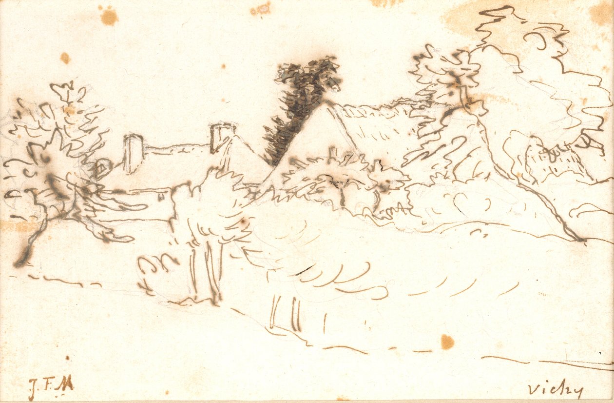 En gård blant trær, Vichy (Allier) av Jean Francois Millet