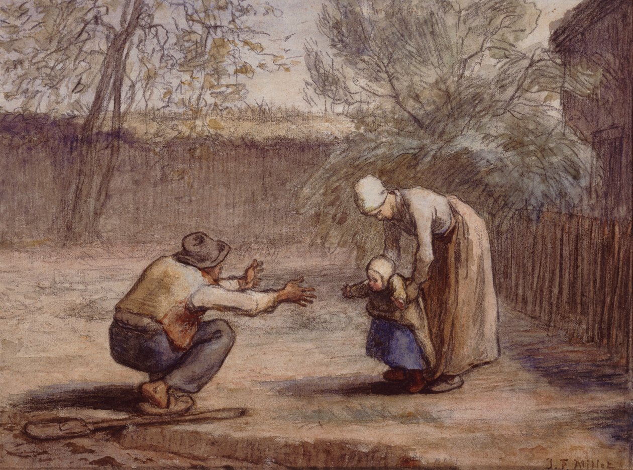 Første trinn (kritt og akvarell) av Jean Francois Millet