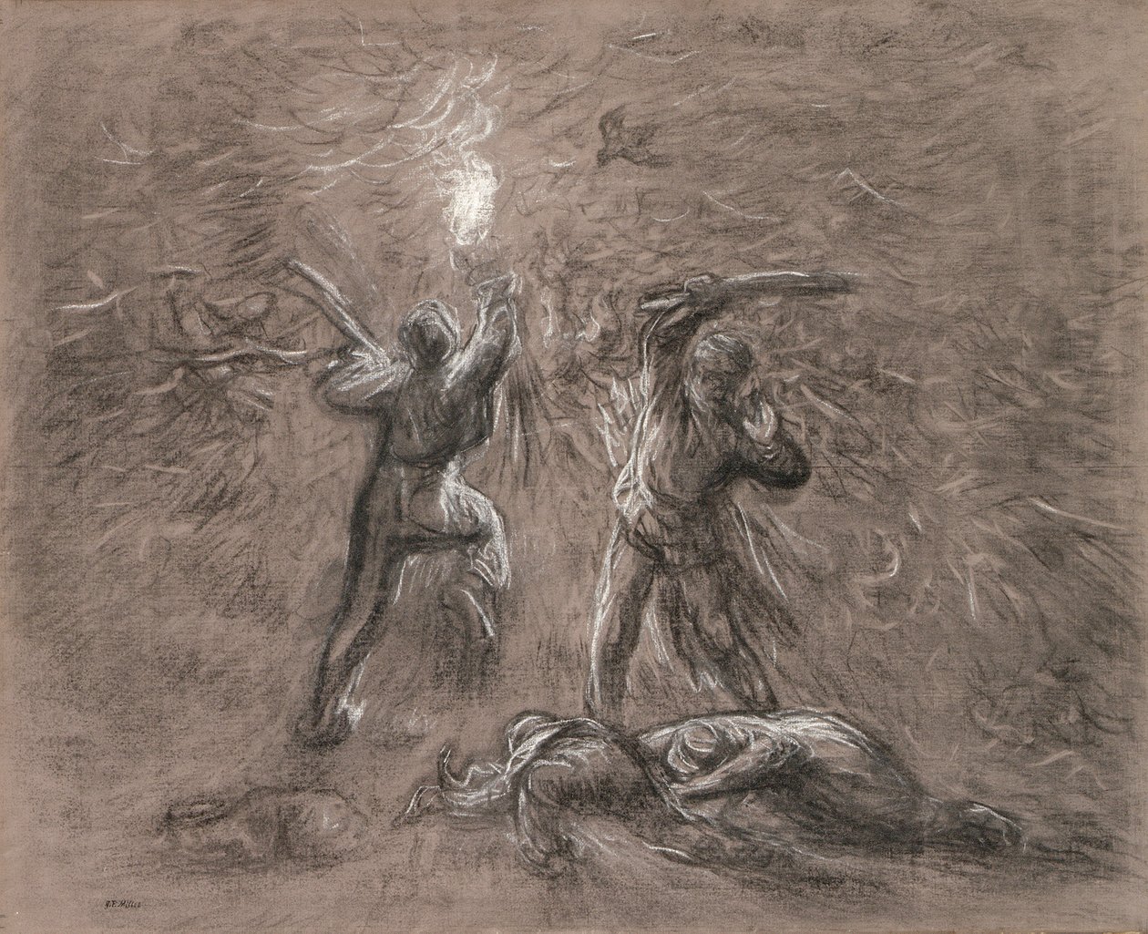 Hunting Birds by Torchlight av Jean Francois Millet