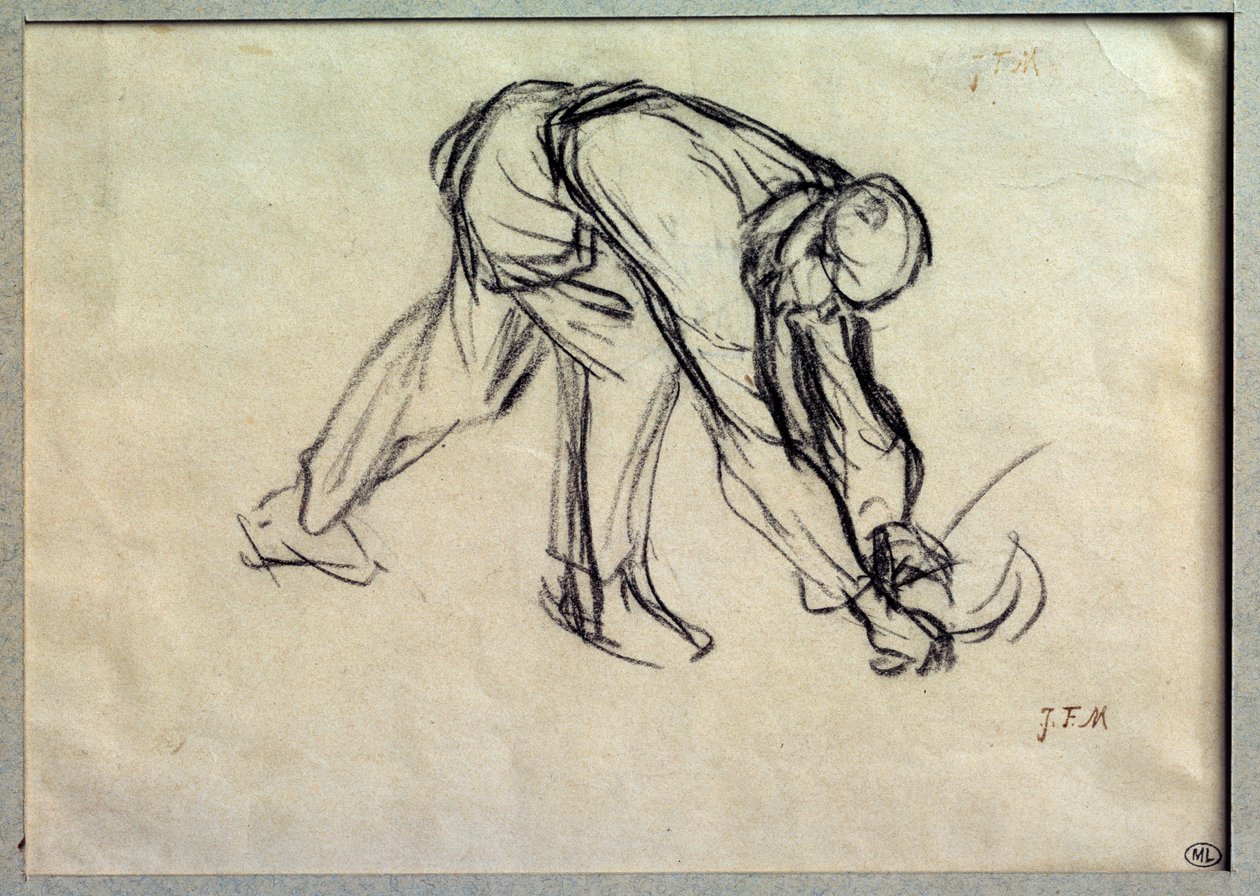 Den forberedende høsttegningen av Jean Francois Millet (1814-1875) Paris fra 1800-tallet, Louvre-museet av Jean Francois Millet