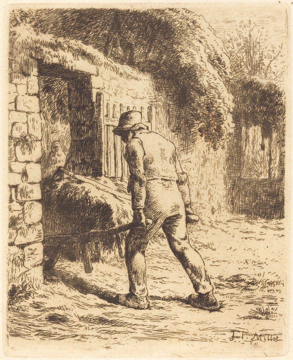 Mann med trillebår (bonden som kommer tilbake fra møkka) av Jean Francois Millet