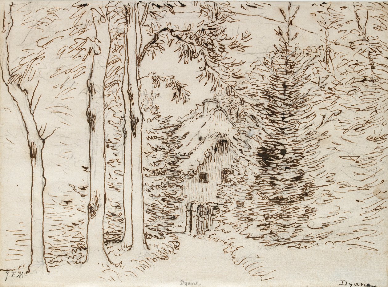 Sti gjennom skogen til et hus med stråtak, 1866 av Jean Francois Millet