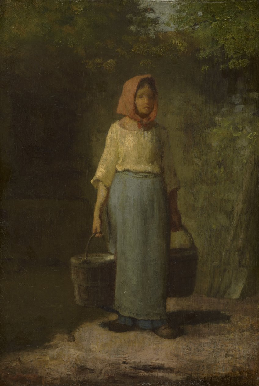 Bondepike vender tilbake fra brønnen, ca. 1860 av Jean Francois Millet