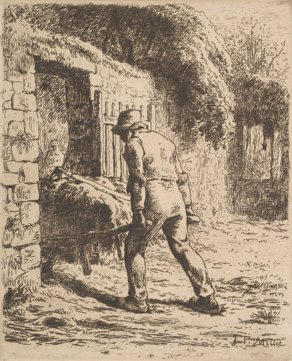 Bonde som skyver en trillebår, 1855 av Jean Francois Millet