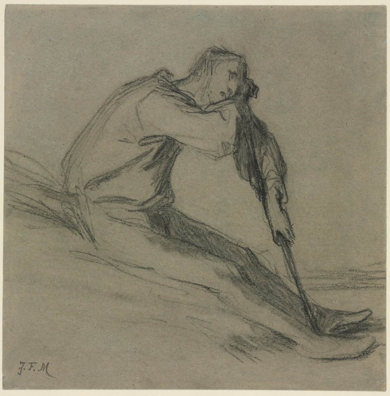 Sittende bonde hviler på en hakke av Jean Francois Millet