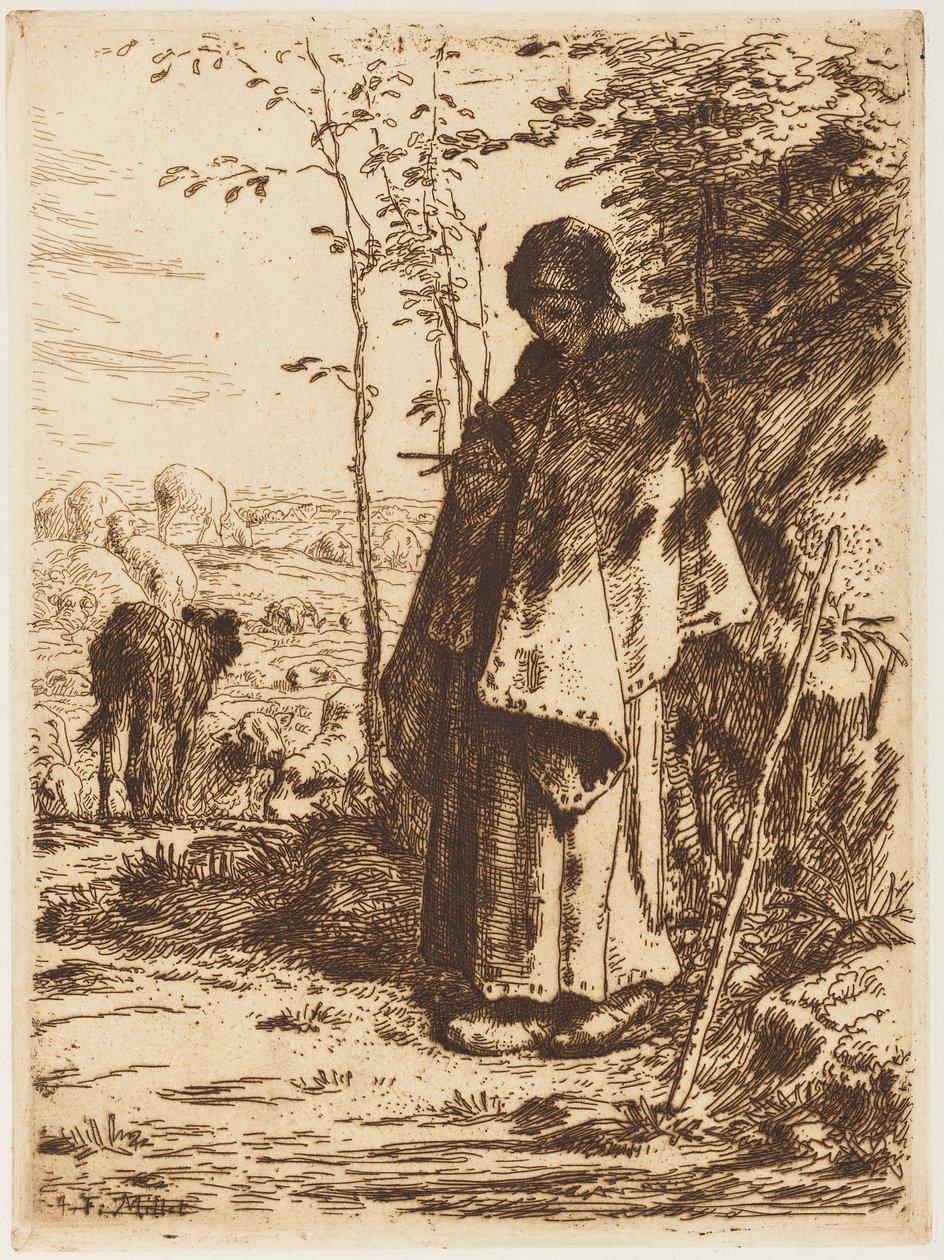 Gjeterinne strikking av Jean Francois Millet