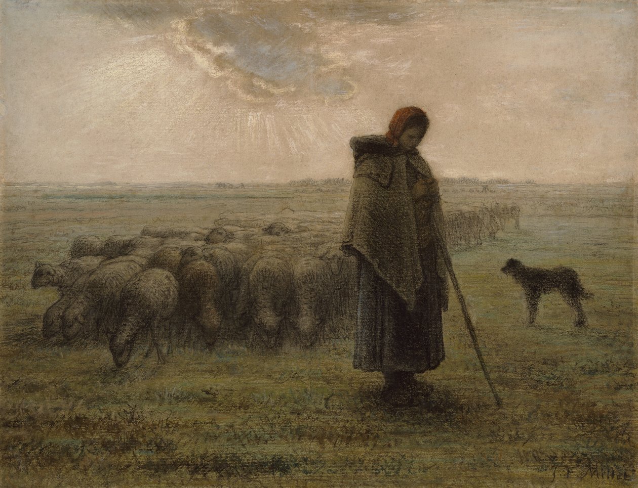 Hyrdinna og flokken hennes, 1862-63 av Jean Francois Millet