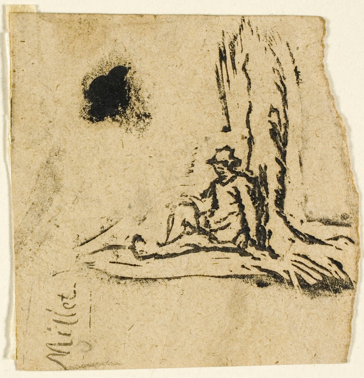 Skisser, Fragment: Bonde som sitter ved foten av et tre av Jean Francois Millet