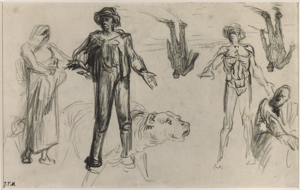 Studies for Harvesters Resting (conte fargestift på papir) av Jean Francois Millet