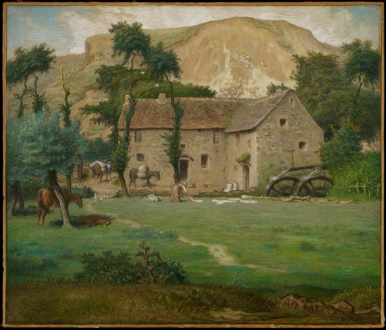 The Farm House, ca. 1867-69 (pastell på vevd papir, lagt ned om bord) av Jean Francois Millet