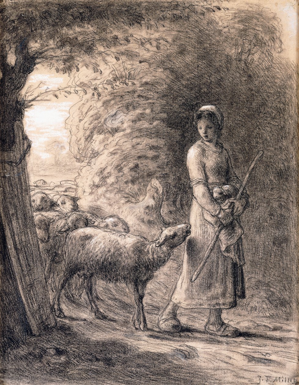 Det nyfødte lam, ca. 1860 av Jean Francois Millet